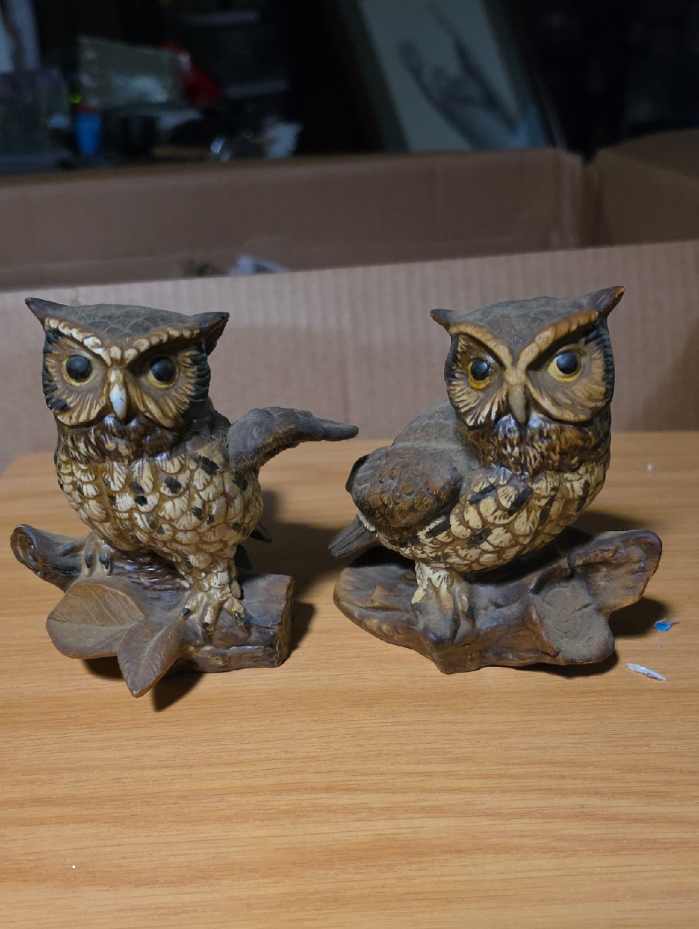 2 Vintage 5" Great Horned Owl HOMCO Porcelain Owl Figurines
